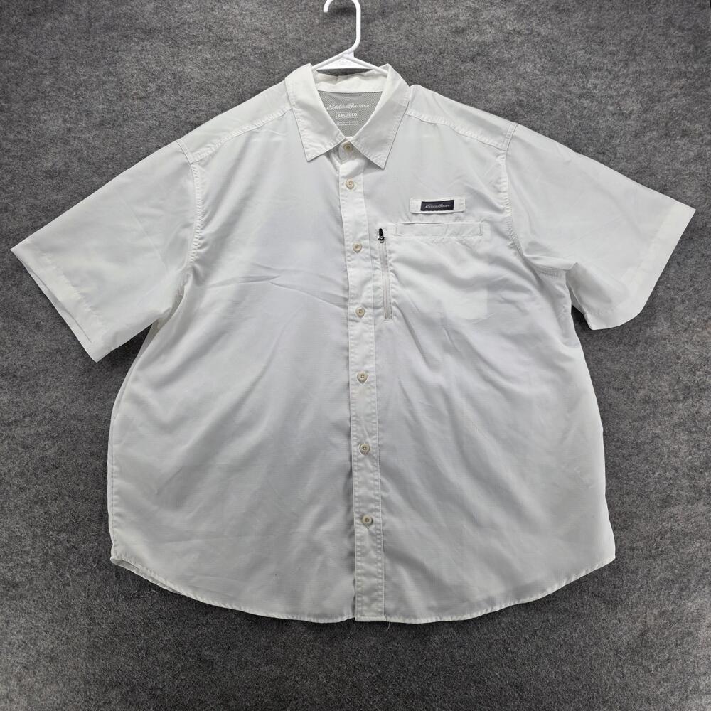 Eddie Bauer Shirt Mens 2XL XXL Short Sleeve Button Up Outdoor Fishing Stain